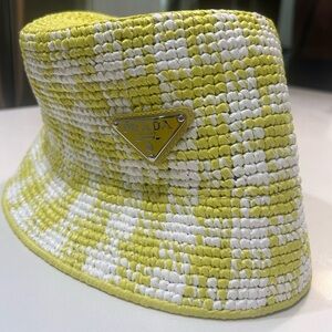Prada rafia crochet woven bucket hat